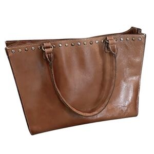 Patricia Nash Light Cognac Brown Leather Two Handle Laptop Tote Book Bag Purse